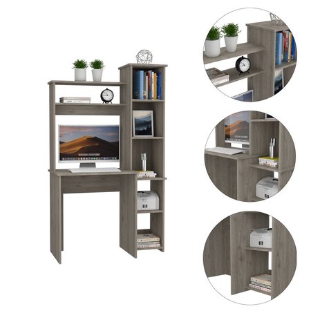 TUHOME Versalles Writintg Desk, Two Superior Shelves, Five Cubbies, Light Gray ELZ5539